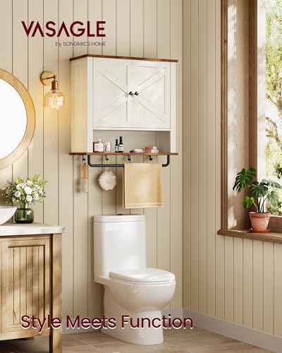 VASAGLE Bathroom Cabinet with Towel Bar, Wall-Mounted, 2 Barn Doors - Image 3