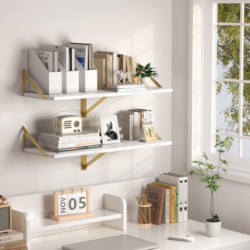 Heimlove 16W x 12D Deep Floating Shelves Set of 2 White & Gold - Image 5