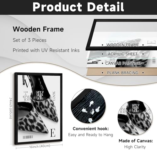 Black Leopard Wall Art Y2k Cheetah Canvas Wall Decor Fashion Trendy Posters - Image 2