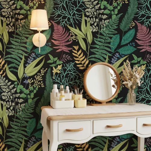 Black Fern Botanical Drawer Shelf Liner Contact Paper Self Adhesive Vinyl Dark - Image 2