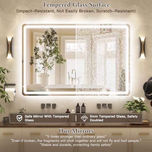 60"x40" LED Bathroom Mirror Anti-Fog Dimmable Wall Mount Vanity Touch - Image 3