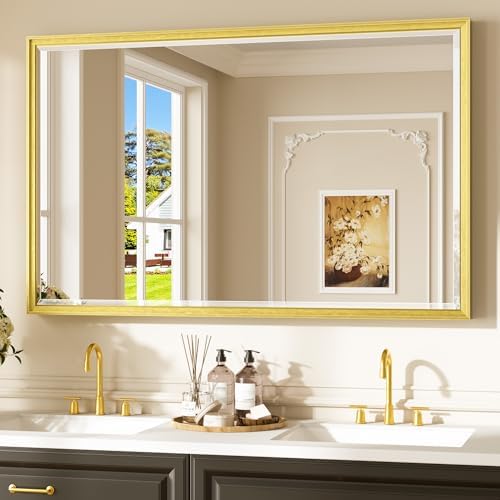 Keonjinn 48" x 30" Gold Bathroom Mirrors, HD Tempered Glass, Aluminum Alloy by Keonjinn