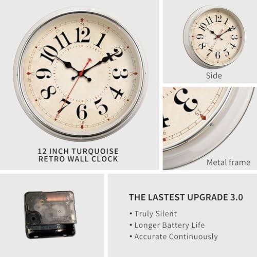 Wall Clock Metal 12.4" Retro Vintage Wall Clocks Countryside Style Silent Non - Image 2