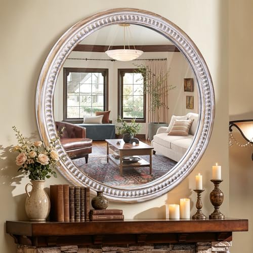 36 Inch Round Wood Mirror, Rustic Farmhouse Circle Mirrors - Image 3