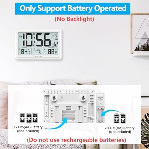 Atomic Clock Wall with Indoor/Outdoor Temp & 10.5" Large LCD Display - Image 5