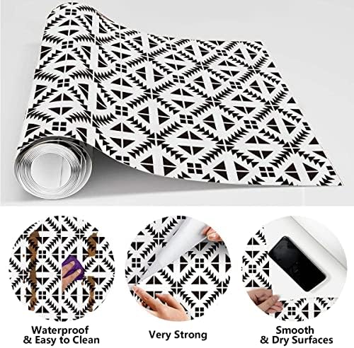 Jeweluck Black and White Geometric Peel and Stick Wallpaper 17.7” × 118.1” - Image 4