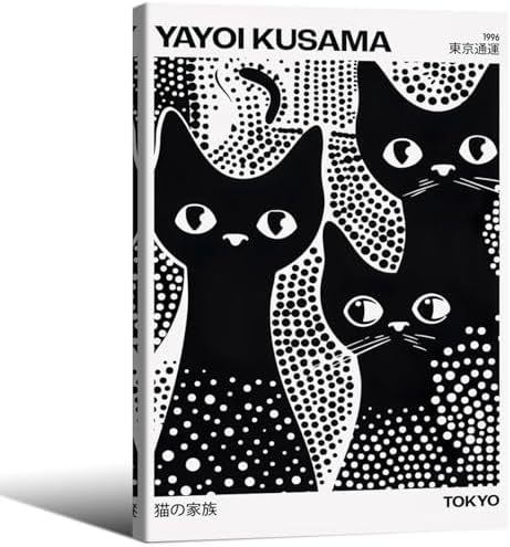 Cute Black Cat Poster Japanese Yayoi Kusama Wall Art 16X24 inch Framed Trendy by rumlud
