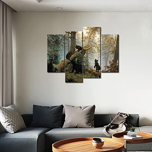 Black Bear Wall Art Bears Play in Forest Broken Tree Canvas Painting The - Image 5