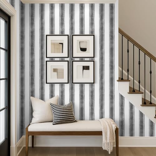 17.3" x 1200" Watercolor Black Striped Peel and Stick Wallpaper - Image 4