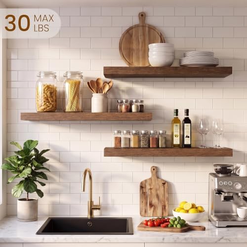 24 Inch Floating Shelves, 6.7" Deep Wall Shelves, Walnut Wall Shelf - Image 2