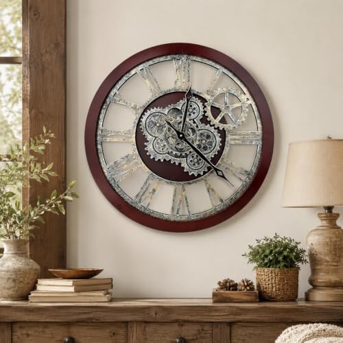 HOIBAI 18 Inch Large Round Wall Clock Walnut Wood - Image 4