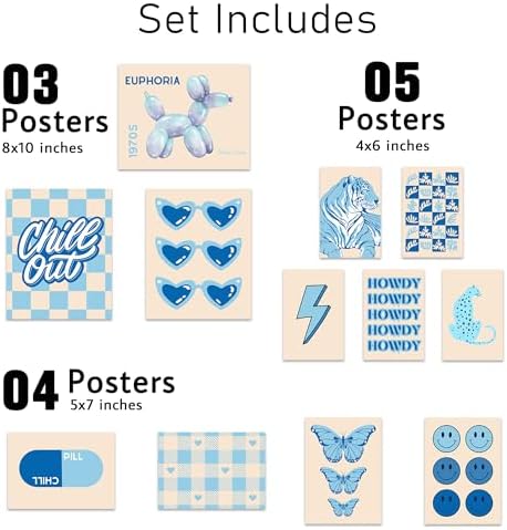 KONGSY Blue Preppy Wall Art Prints | Set of 12 Unframed Preppy Wall Art Posters - Image 2