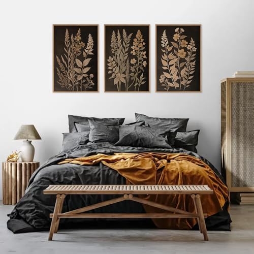 HLNIUC Vintage Botanical Fern Framed Canvas Wall Art Set, Netural Minimalist - Image 5