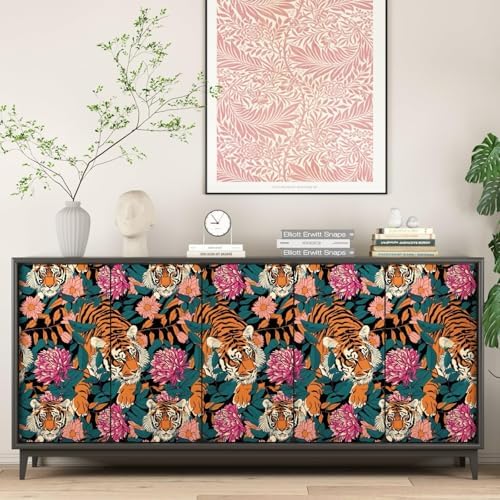 BOKEBEVE Tiger Floral Wallpaper Peel and Stick Vintage Orange 17.5 x 196In - Image 6