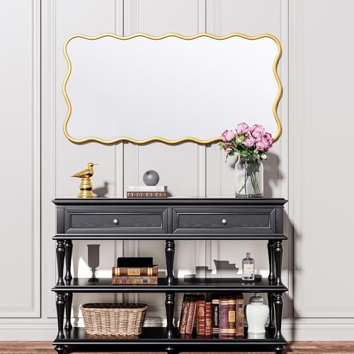 PROHOMEWARE 24x48 Gold Wavy Irregular Large Bathroom Mirror, Wall-Mounted - Image 6