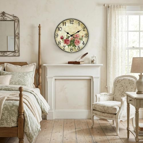 CHYLIN Wall Clock Pink Rose Silent Battery Operated Kitchen Home Decor - Image 6
