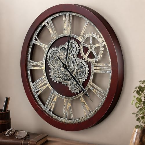 HOIBAI 18 Inch Large Round Wall Clock Walnut Wood by HOIBAI