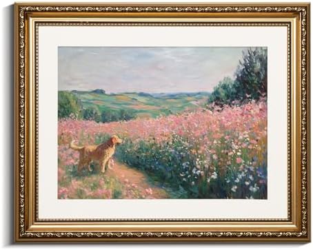 VIYYIEA Gold Framed Retriever Wall Art Dog Canvas Painting, 13×16 Inch by VIYYIEAART