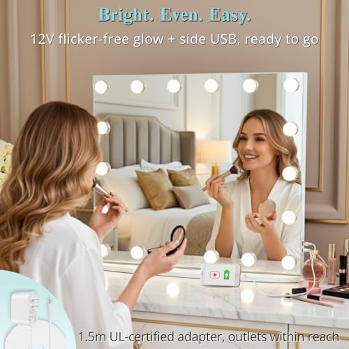 LUXFURNI Vanity Mirror with Lights, 23.6" Hollywood Makeup Mirror White - Image 5