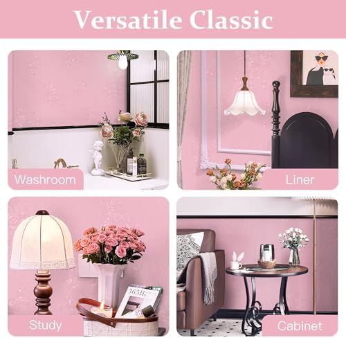 Dimoon 17.7''x393.7''Pink Peel and Stick Wallpaper Gothic Floral Wall Paper - Image 5