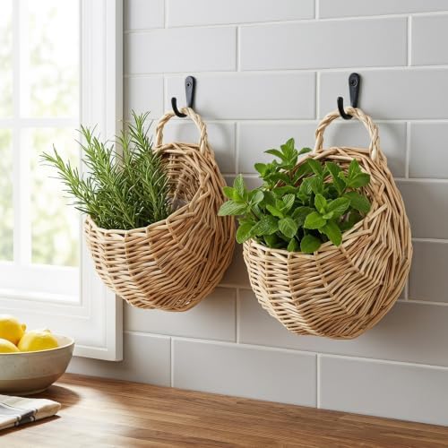 DOITOOL Willow Wall Basket, Semi Circular Baskets, Boho Flower Holder, Wall - Image 3