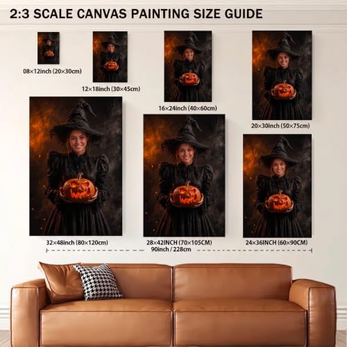 Ipplee Personalized Witch and Pumpkin Halloween Canvas Wall Art - Image 6