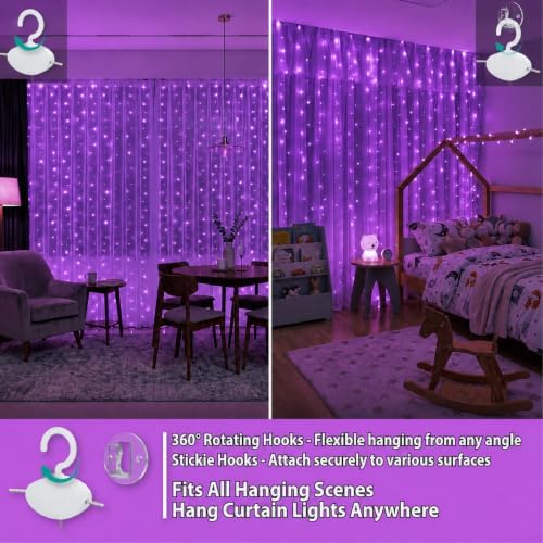 HXWEIYE 300LED Fairy Curtain Lights, 9.8x9.8Ft USB, 8 Modes & Timer - Image 3