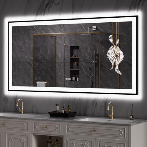 LOAAO 72"X32" LED Bathroom Mirror Black Framed by LOAAO