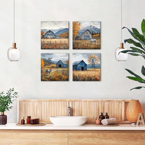 Autumn Forest Wall Art Mountain Pictures Wall Decor Farmhouse Barn Windmill - Image 5