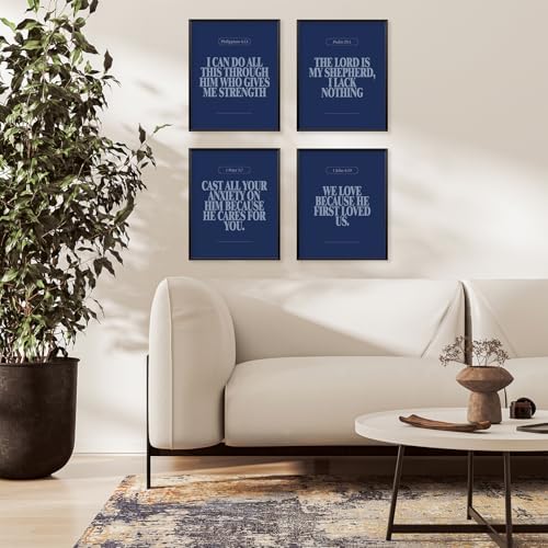 Locomiss Navy Blue Christian Modern Bible Verse Wall Art Decor Posters - Image 3