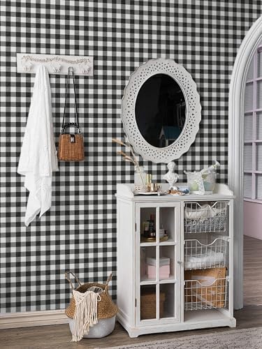 Heroad 17.3"x196" Plaid Peel and Stick Wallpaper Black and White Wall Paper - Image 4