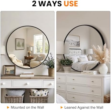 TRAHOME Black Round Bathroom Mirror, 2 Pack 26” Vanity Circle Wall Mirror - Image 7