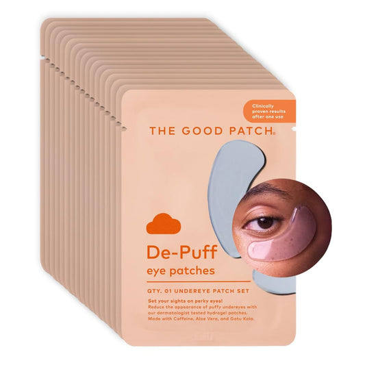 The Good Patch De-Puff Cooling Hydrogel Under Eye Patches for Puffy Eyes and Under Eye Bags, Made with Caffeine, Aloe Vera, Gotu Kola, Clinically Proven (18 Total Patch Sets)
