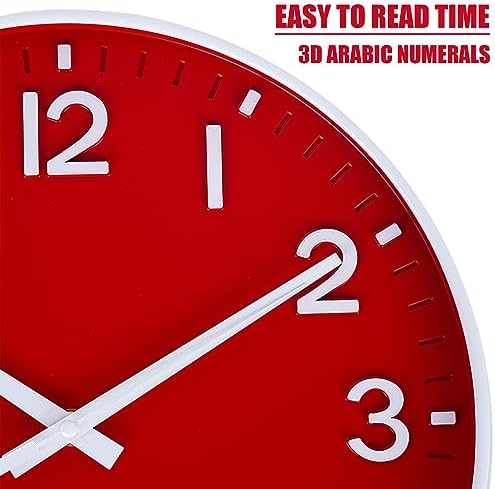 HZDHCLH 12 Inch Silent Wall Clock Battery Operated Non Ticking Red - Image 5
