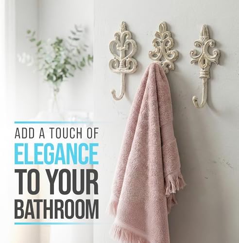 Comfify Rustic White Cast Iron Wall Hooks Set of 3 – Farmhouse Coat Hooks - Image 6