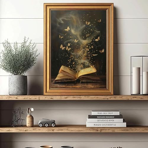 Vintage Gold Framed Dark Academia Wall Art, Victorian Book Butterfly Pictures - Image 7