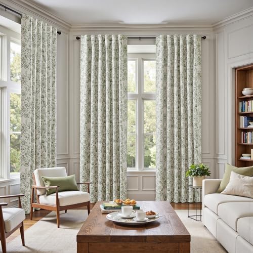 jinchan Green Floral Blackout Curtains 84 Inch Farmhouse Back Tab 2 Panels - Image 5