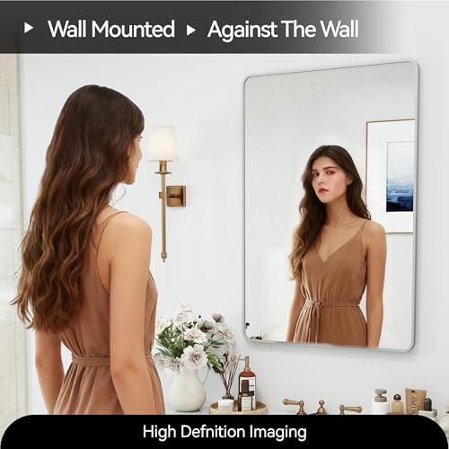 36x24 Bathroom Mirror Rect Wall Mounted Aluminum Metal Frame Silver - Image 5