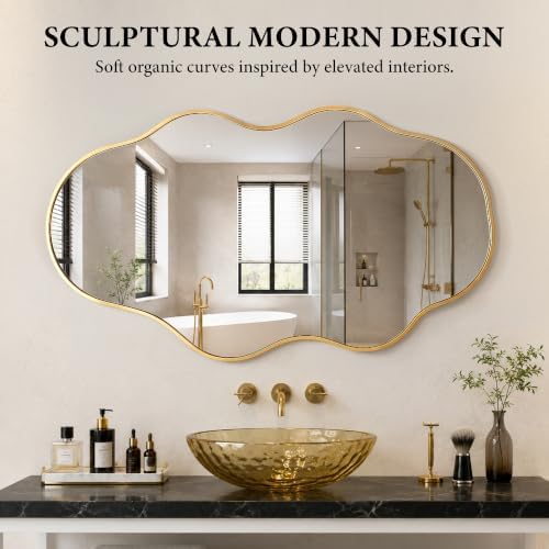 26"x46" Irregular Gold Wall Mirror, Wavy Asymmetrical Mirror - Image 2