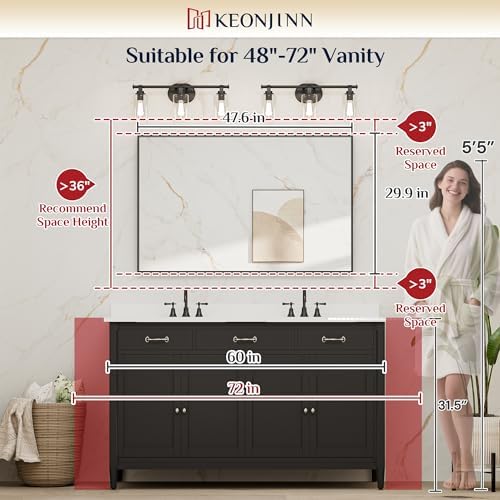 Keonjinn 48x30 Inch Gold Bathroom Mirror - Image 2