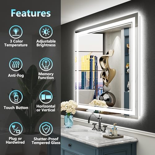 36x36 LED Bathroom Mirror, Backlit & Front Lit Lighted Mirror - Image 2