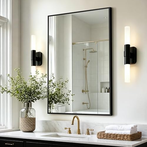 Bathroom Vanity Mirror for Over Sink, 30x20 Inch Matte Black Mirror by Unknown