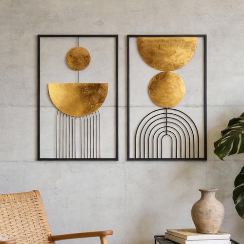 Abstract Geometric Wall Decor Set, 2 Piece Framed Modern Wall Sculpture by Oakrain