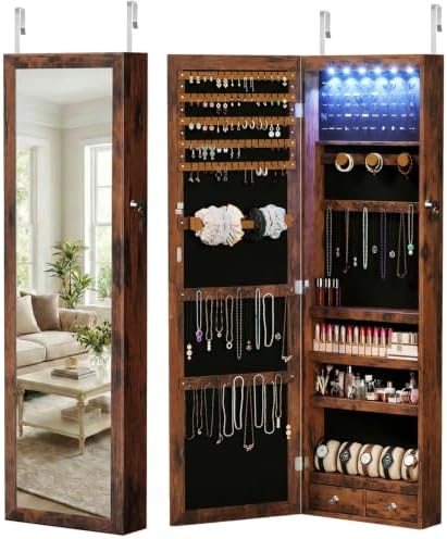 DUMOS 6 LEDs Mirror Jewelry Organizer Cabinet, Jewelry Armoire, 47.2 Inch by DumosLifestyle
