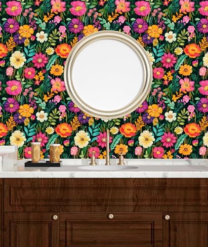 BOKEBEVE Floral Wallpaper Peel and Stick Boho Green Colorful 17.5 x 78.5In - Image 3