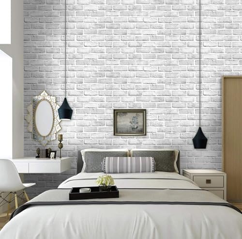 White Brick Wallpaper Peel and Stick 17.5''x 393.7'' Faux Stone Wall Paper - Image 4