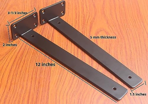24 Pack - 12 inch Black Hidden L Shelf Bracket Iron Floating Shelf Brackets - Image 2