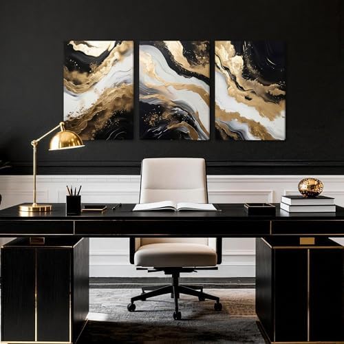 EJPFOGV Triptych Black White Gold Wrapped Canvas Wall Art 16x24 inches x3 - Image 5