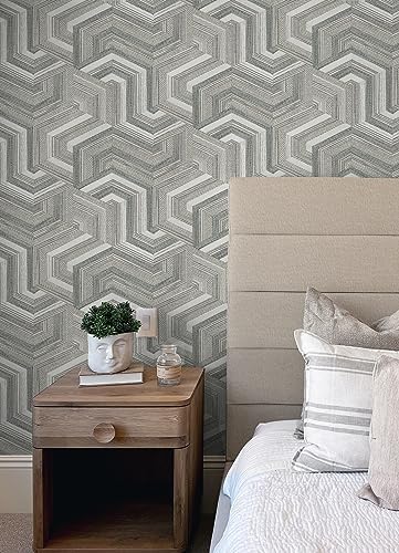 RoomMates Geo Puzzle Faux Grasscloth Peel and Stick Wallpaper - Image 4