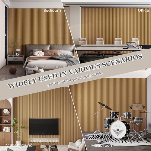4 Pack 105.9" x 12.6" x 0.8" Acoustic Wall Panels Sound Absorbing, Wood Slat - Image 4